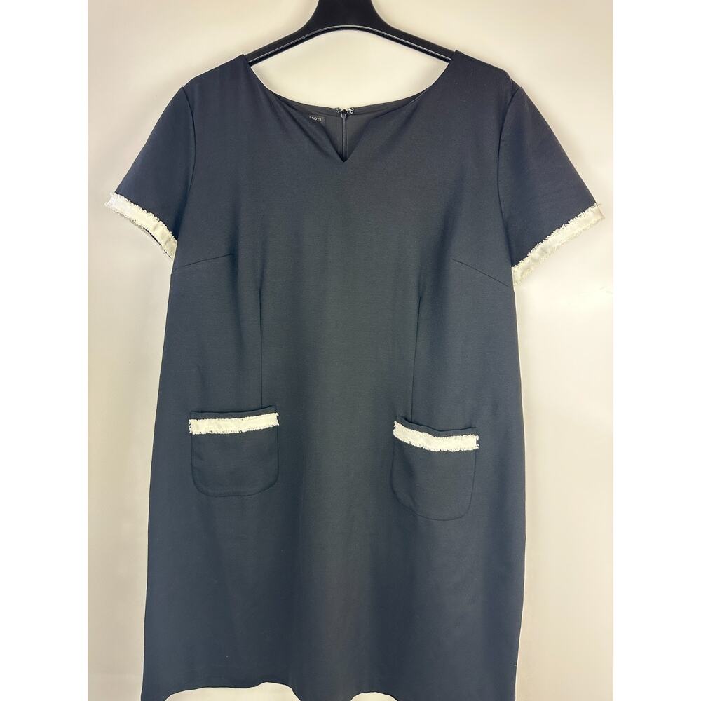 Talbots Ponte Shift Dress Fringe Pockets Black White Stretch Lined Plus Size 22W - Picture 6 of 11